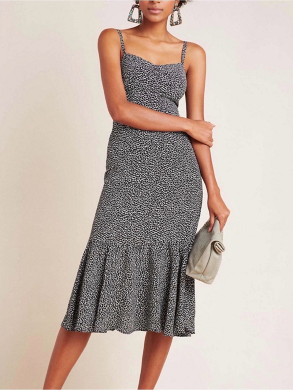 By Anthropologie Animal Print Black and White Printed Slip Midi Dress